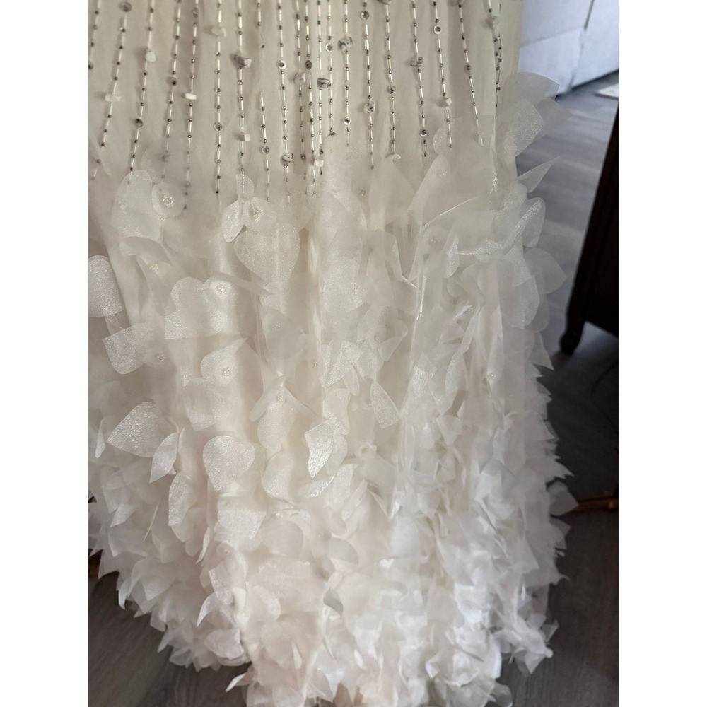 Vintage Sue Wong Silk Beaded Bridal Gown White Sunburst Beaded Silver Appliqué - Picture 9 of 10